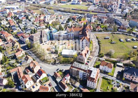 Gymnasium Franziskaneum with construction site, aerial view from Crassoberg, Meissen, Saxony, Germany, Europe Stock Photo