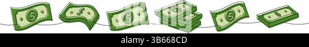 Dollar cash bills one line colored continuous drawing. Money investment and finance. Vector illustration. Stock Vector