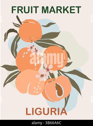 Abstract Fruit Market Liguria retro art poster Stock Vector