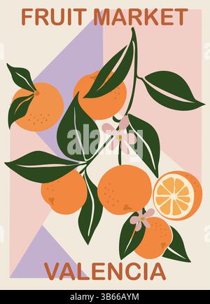 Abstract Fruit Market Valencia retro art poster Stock Vector