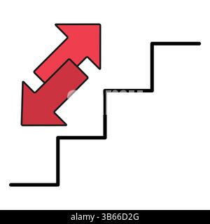 Stairs up and down arrow graph sign icon. Flat web walk step design vector illustration . Stock Vector