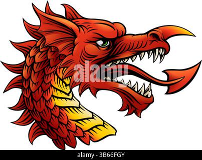 Welsh Dragon Head Woodcut Etching Heraldic Vintage Stock Vector