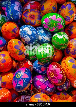 Colorful Hand-Painted Easter Eggs: Vibrant Traditional Designs Perfect for Celebrations, Cultural Festivals, and Artistic Stock Photography Enthusiasts Seeking Bright and Decorative Holiday Imagery Stock Photo