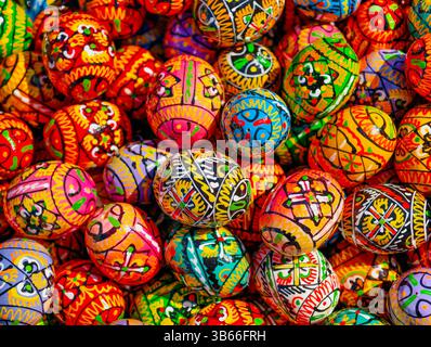 Colorful Hand-Painted Easter Eggs: Vibrant Traditional Designs Perfect for Celebrations, Cultural Festivals, and Artistic Stock Photography Enthusiasts Seeking Bright and Decorative Holiday Imagery Stock Photo
