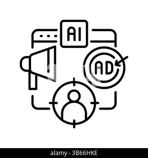 Smart ad targeting black line icon for digital and print projects.  Minimal clean icons for apps and websites. Modern simple icons for UI UX and brand Stock Vector