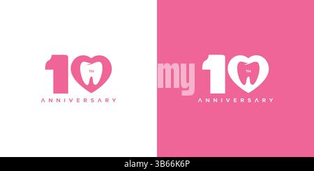 Modern and unique Dental 10th anniversary logo design Stock Vector