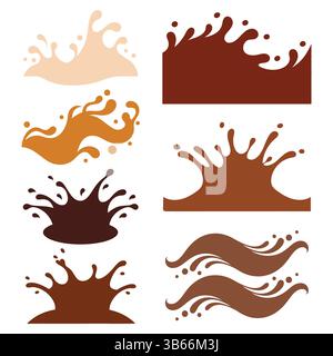 Collection of various coffeechocolate splash patterns on white background Stock Vector