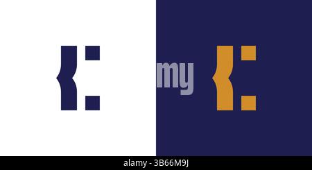 A modern abstract C logo design featuring contrasting bracket-like shapes. The composition uses a striking blue and gold color scheme, perfect for mod Stock Vector
