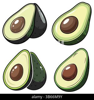 Four Colorful Cartoon Avocado Halves Stock Vector