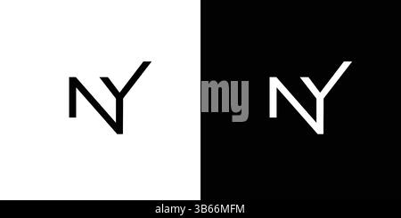 Elegant and modern NY logo design featured on contrasting black and white backgrounds, highlighting simplicity and style. Ideal for branding, design c Stock Vector