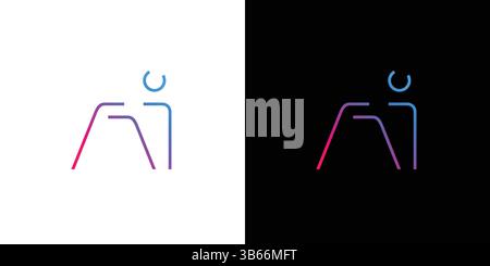 A modern, minimalistic AI logo featuring gradient colors, displayed on contrasting black and white backgrounds. Perfect for tech and digital innovatio Stock Vector
