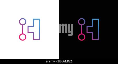 A modern and sleek abstract H logo featuring gradient colors on a white and black background. Ideal for technology, innovation and branding themes. Pe Stock Vector