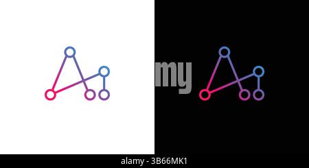 Stylish network connection in the modern Ai logo. The image features bright colors on a divided black and white background, symbolizing connectivity a Stock Vector