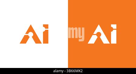 Stylish and contemporary AI logo featuring a minimalist design with striking orange and white colors. Perfect for tech-related themes, artificial inte Stock Vector