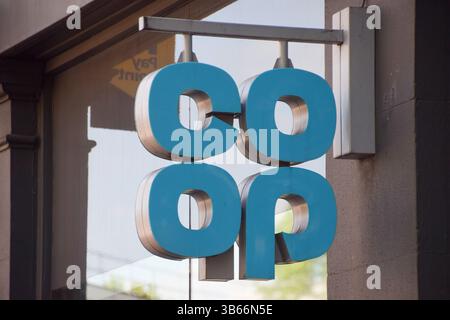 London, UK. 3rd May 2025. General view of the logo at a Co-op supermarket in Central London as the group says that hackers have extracted data related to a large number of its customers. This follows recent cyberattacks on Marks and Spencer, as well as Harrods. Credit: Vuk Valcic/Alamy Live News Stock Photo