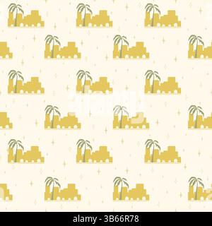 Morocco seamless pattern illustration. Architecture elements starry night simple art. Boho style artistic design for wall decoration Stock Vector