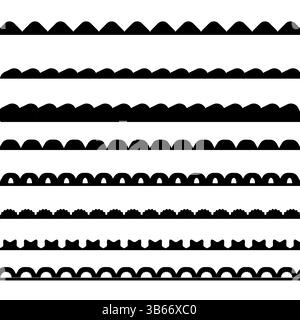 Set of scallop borders. Vector ribbon edge elements black color graphic vector flat Stock Vector