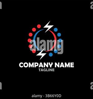"Modern Energy Logo with Lightning Bolts and Circular Red-Blue Design" Stock Vector