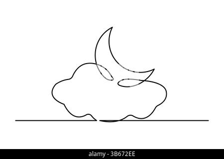 Moon symbol continuous one line drawing isolated of outline vector illustration Stock Vector