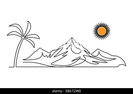 Simple illustration of mountain vector continuous single line drawing Stock Vector
