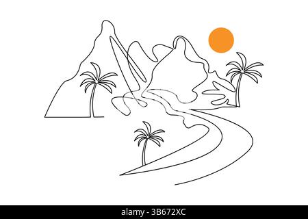 Simple illustration of mountain vector continuous single line drawing Stock Vector