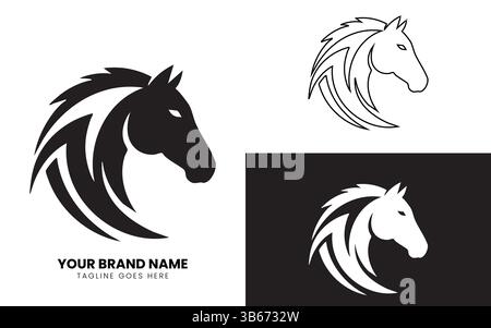 Horse Head Logo Silhouettes Vector Set: Black, White, and Outline Designs Stock Vector