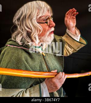 Portrait of a male medieval bow and arrow maker at a medieval event in Lanark, Scotland Stock Photo