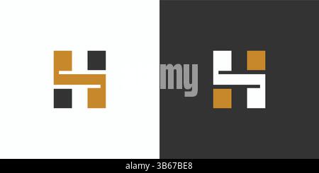 SH logo design is bold and unique with black and gold accents Stock Vector