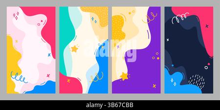 Vector illustration. Colorful childish background. Hand drawn memphis pattern doodle shapes and lines. Design elements for flyer, voucher, leaflet Stock Vector
