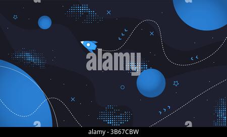Vector illustration. Space exploration concept. Neo classical, flat style background with halftone dots and memphis pattern elements. Geometry Stock Vector