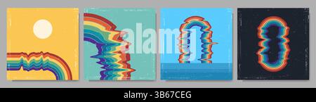 Vector illustration. Twisted rainbow shape background. Design elements for social media, web banner, blog post. Retro old fashioned style. Distorted Stock Vector