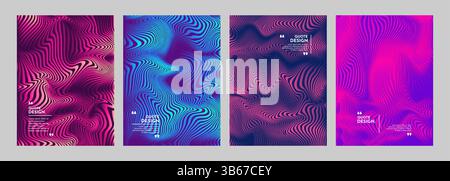 Vector illustration. Vibrant wavy patterns with dynamic neon lines. Psychedelic retro aesthetic combining fluid motion and optical effects. Design Stock Vector