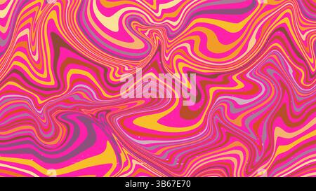 Vector illustration. Psychedelic pink and orange wavy lines. Groovy liquid distortion with vibrant retro aesthetic. Design for horizontal wallpaper Stock Vector