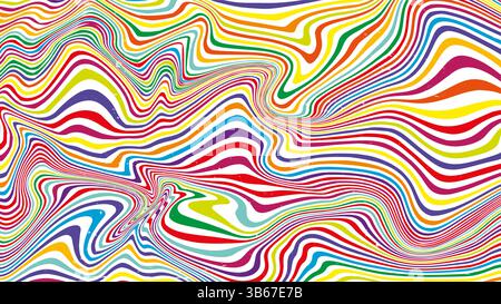 Vector illustration. Psychedelic wavy lines with vibrant colors. Dynamic liquid patterns creating retro aesthetic. Design for groovy background Stock Vector