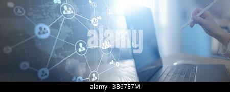 Global Business Networking and Communication Visualized on a Futuristic Digital Interface. Stock Photo