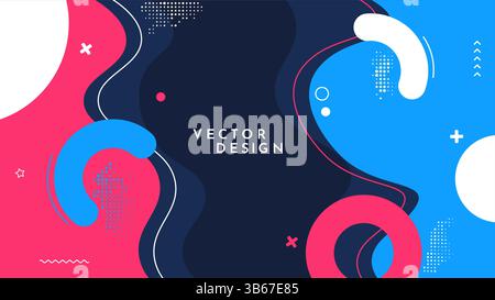 Vector illustration. Color fun background with geometric shapes. Memphis pattern, halftone dots and semi circle shapes. Design for web banner Stock Vector