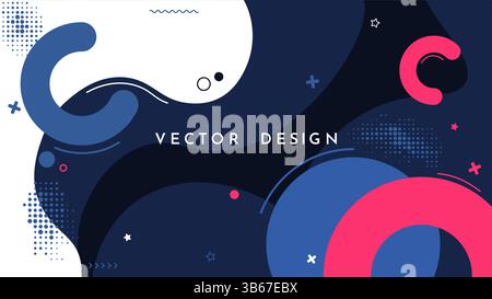 Vector illustration. Abstract background with geometric and dynamic composition with memphis pattern, halftone dots and semi circle shapes. Design Stock Vector
