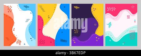Vector illustration. Colorful childish background. Hand drawn memphis pattern doodle shapes and lines. Design elements for cover, brochure, magazine Stock Vector
