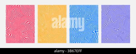Vector illustration. Set of wavy line patterns with dynamic waves. Minimal design for poster, book cover, magazine, report, flyer, layout. Liquid Stock Vector