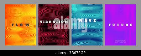 Vector illustration. Vibrant wavy patterns with dynamic neon lines. Psychedelic retro aesthetic combining fluid motion and optical effects Stock Vector