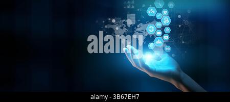 Global Technology Network and Digital Transformation Solutions. Stock Photo