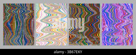 Vector illustration. Set of wavy line patterns with dynamic waves. Minimal design for poster, book cover, magazine, report, flyer, layout. Liquid Stock Vector