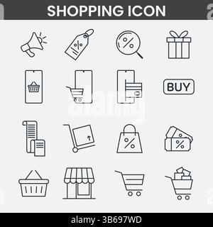 Minimalist E-commerce and Shopping Icons – Black and White Line Art Vector Set Stock Vector
