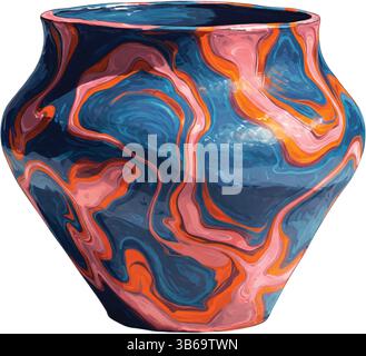 A vibrant vase with swirling blue, pink, and orange patterns Stock Vector