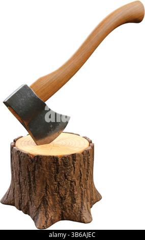 An axe with a wooden handle is embedded in a tree stump Stock Vector