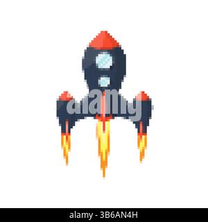 Pixel art rocket with fiery trails, retro games, space-themed designs ...