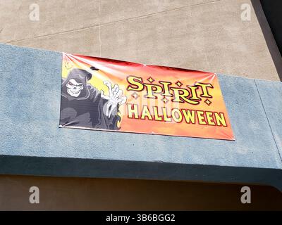 Los Angeles, California, United States - 09-22-2019: A view of a store front sign for the holiday store known as Spirit Halloween. Stock Photo