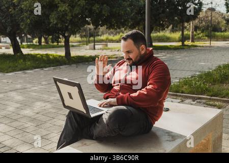 Professional computer scientist Engineer Working In Open Air  Stock Photo