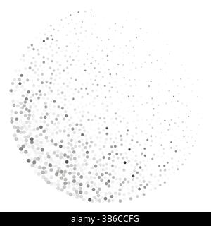 Abstract circular halftone dot pattern in grayscale forming radial dispersion on white background for modern minimalist design concepts Stock Vector