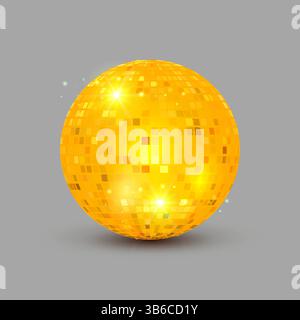 Disco ball 3d party club vector retro globe golden isolated icon. Discoball mirror celebration glitter background. Stock Vector